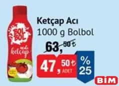 BOLBOL KETÇAP ACI 1000 G fiyat ve kampanya bilgisi